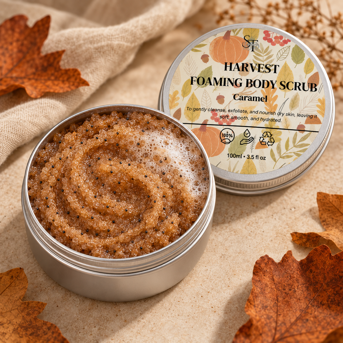 Caramel Foaming Body Scrub | Exfoliating & Nourishing Cleanser 100ml