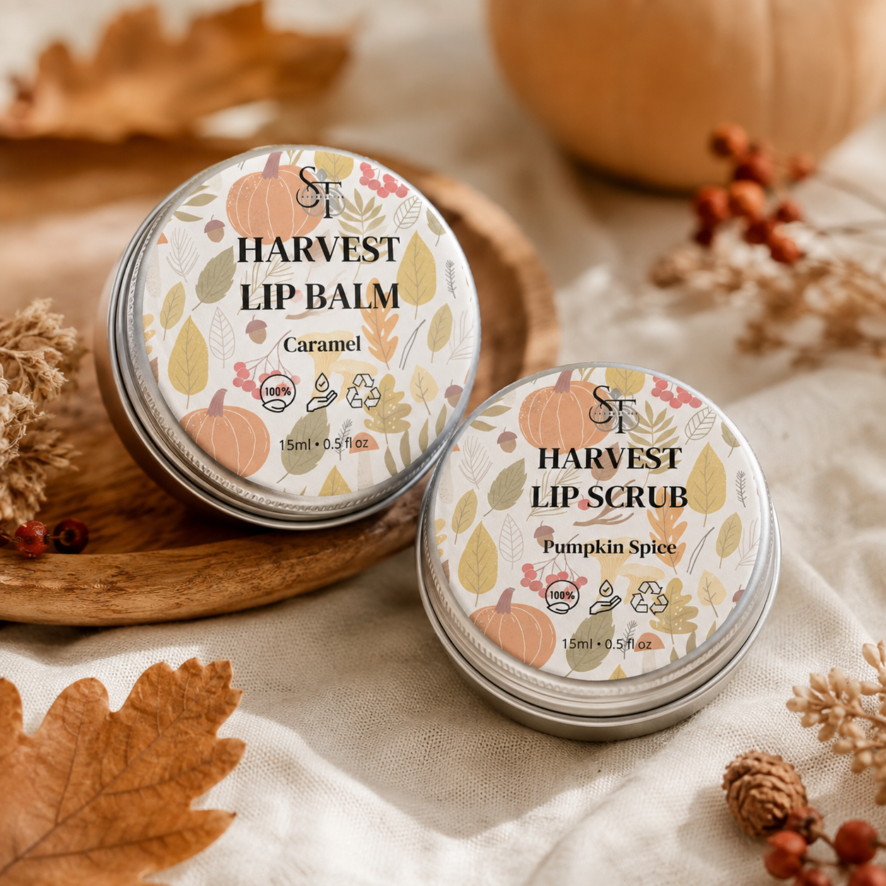 Pumpkin Spice Lip Scrub & Caramel Lip Balm Care Duo | Natural Lip Care