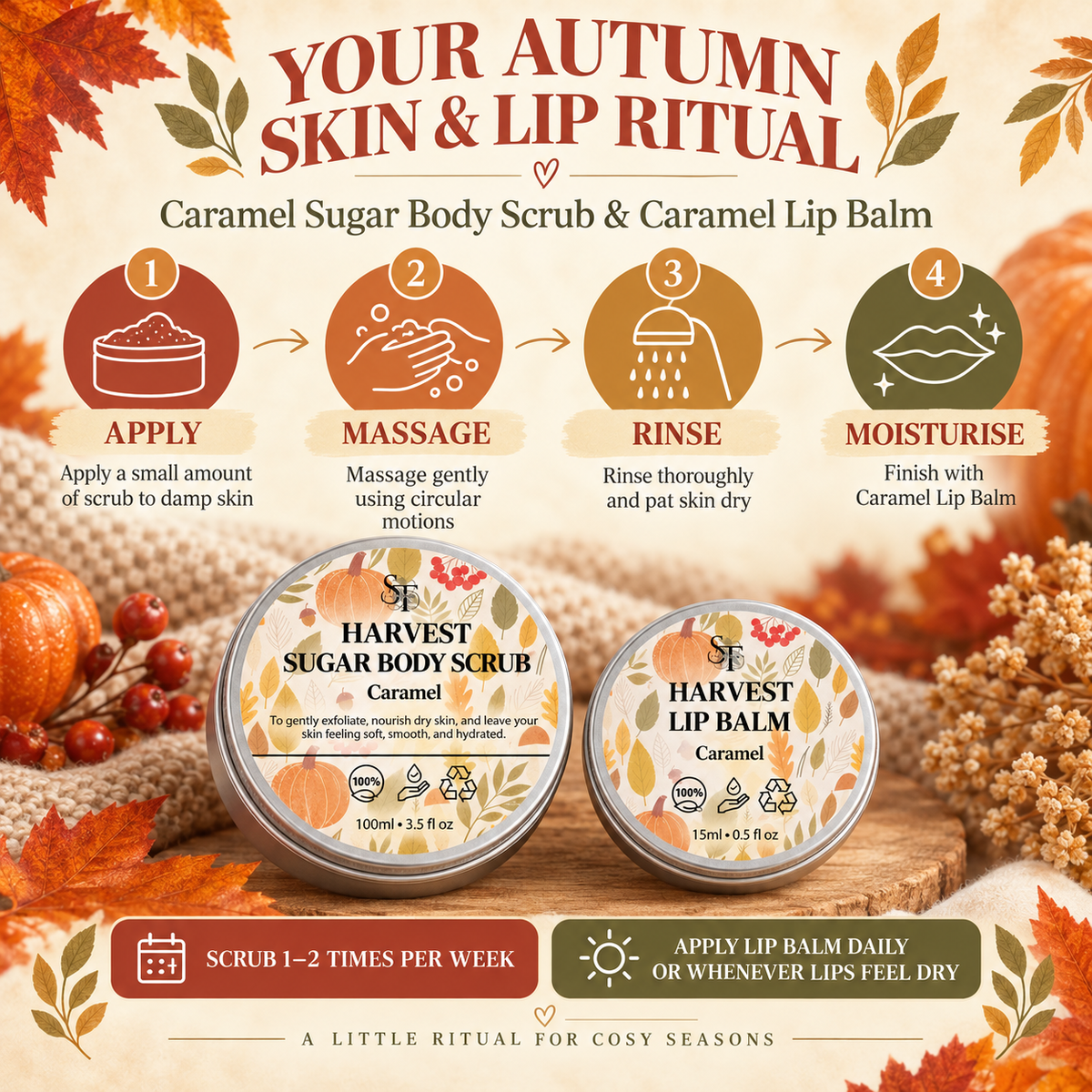 Caramel Sugar Body Scrub & Caramel Lip Balm Duo | Autumn Self-Care Set