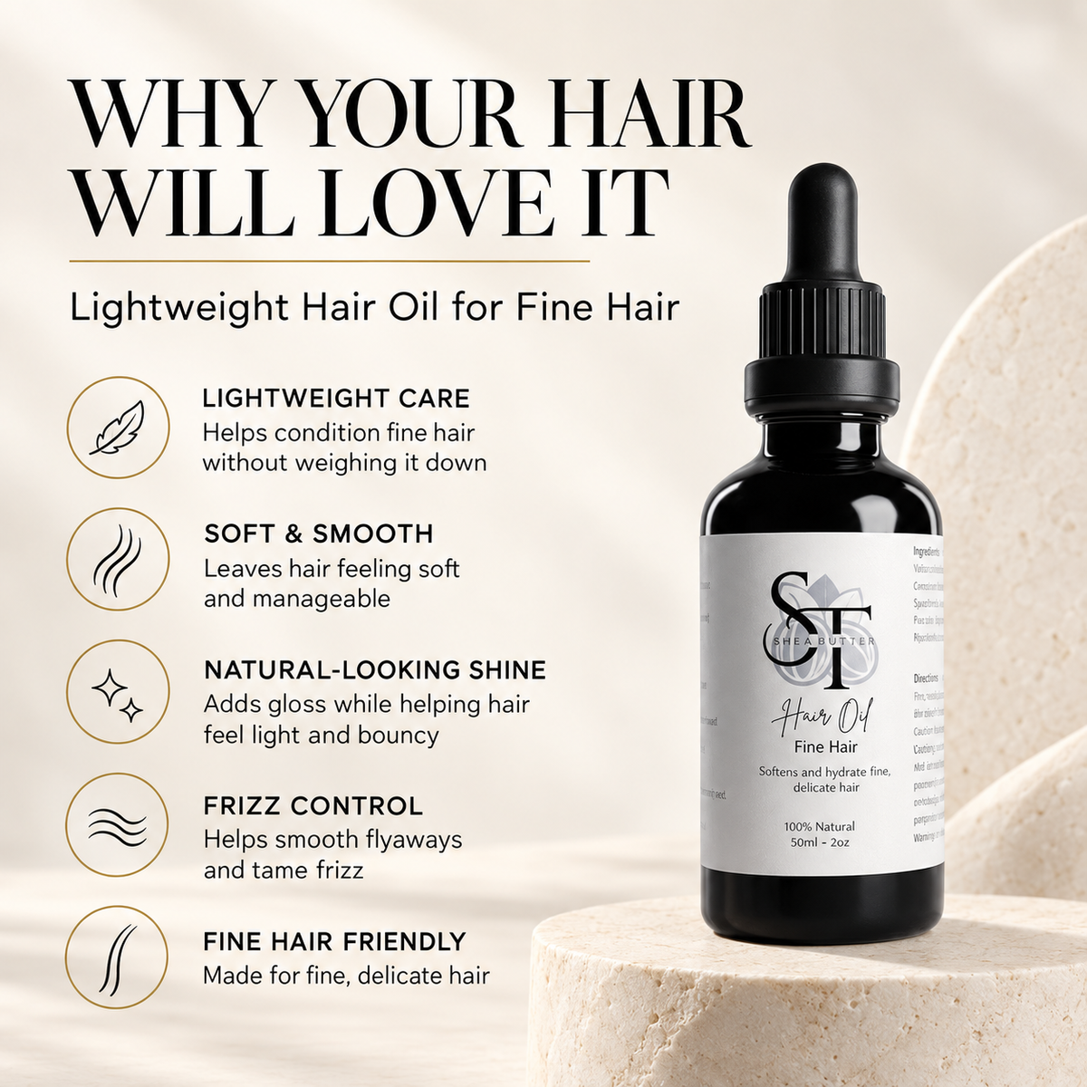 Lightweight Hair Oil for Fine Hair | Natural Nourishing Hair Care 50ml