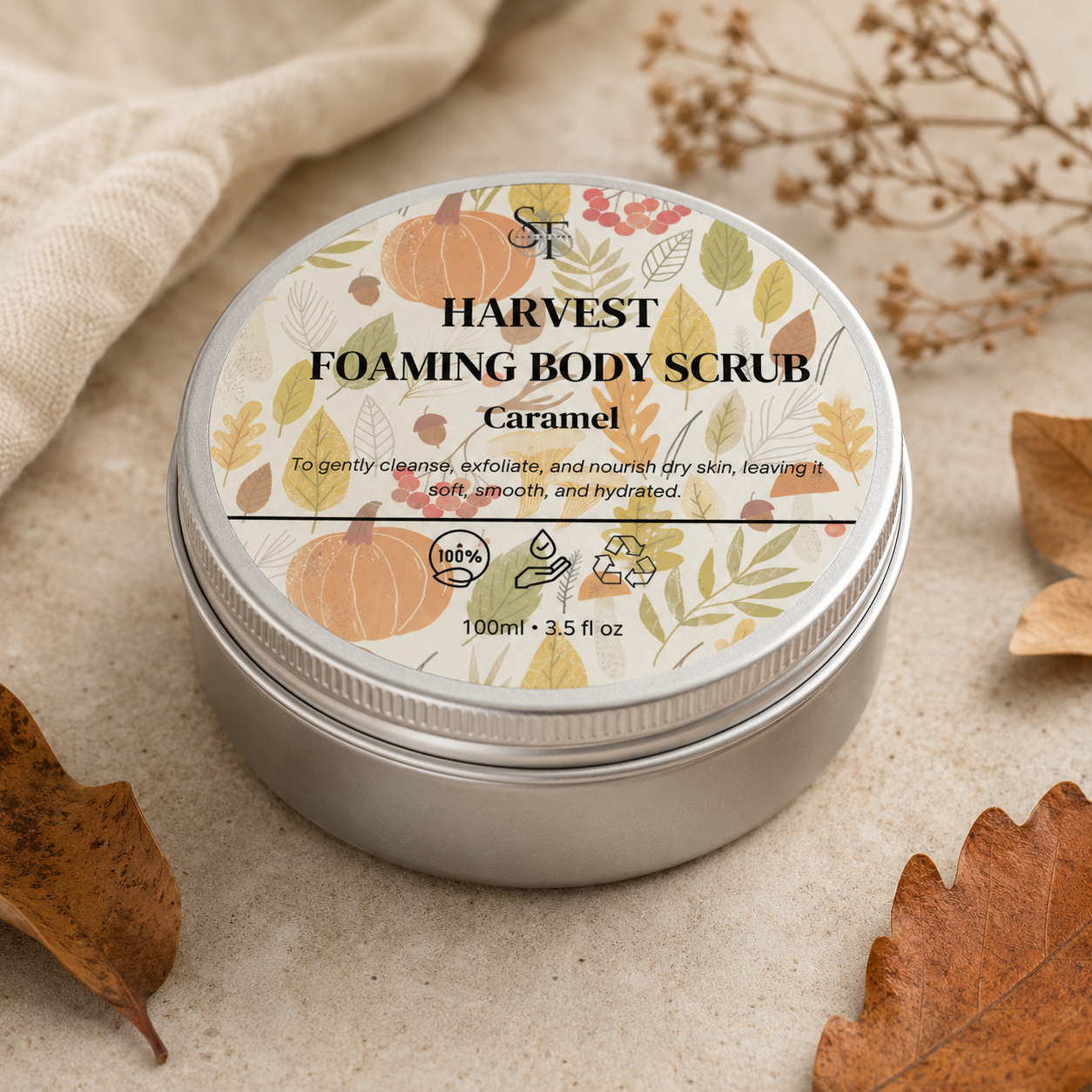 Caramel Foaming Body Scrub | Exfoliating & Nourishing Cleanser 100ml