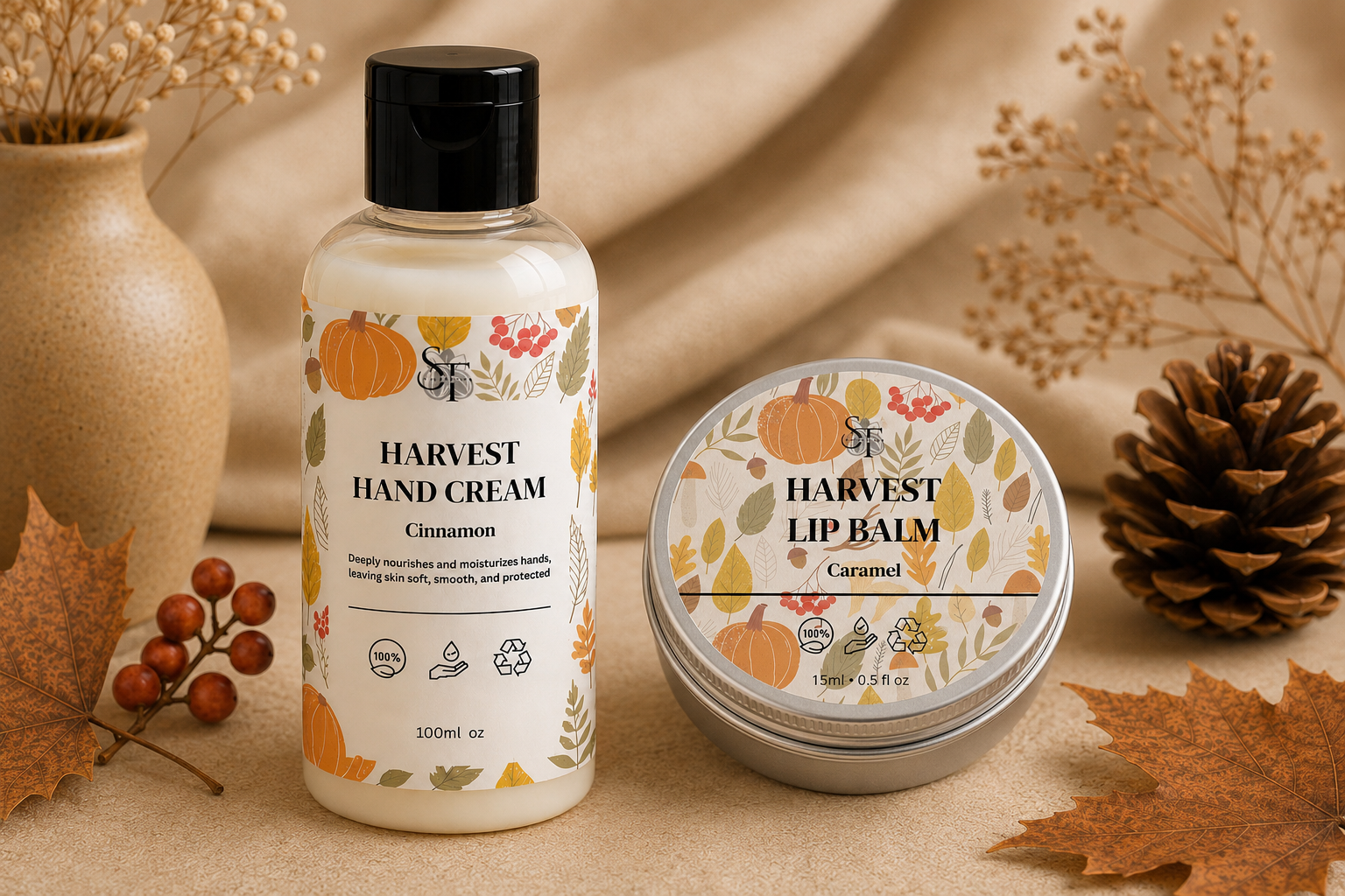 Caramel Lip Balm & Cinnamon Hand Cream Duo | Autumn Gift Set