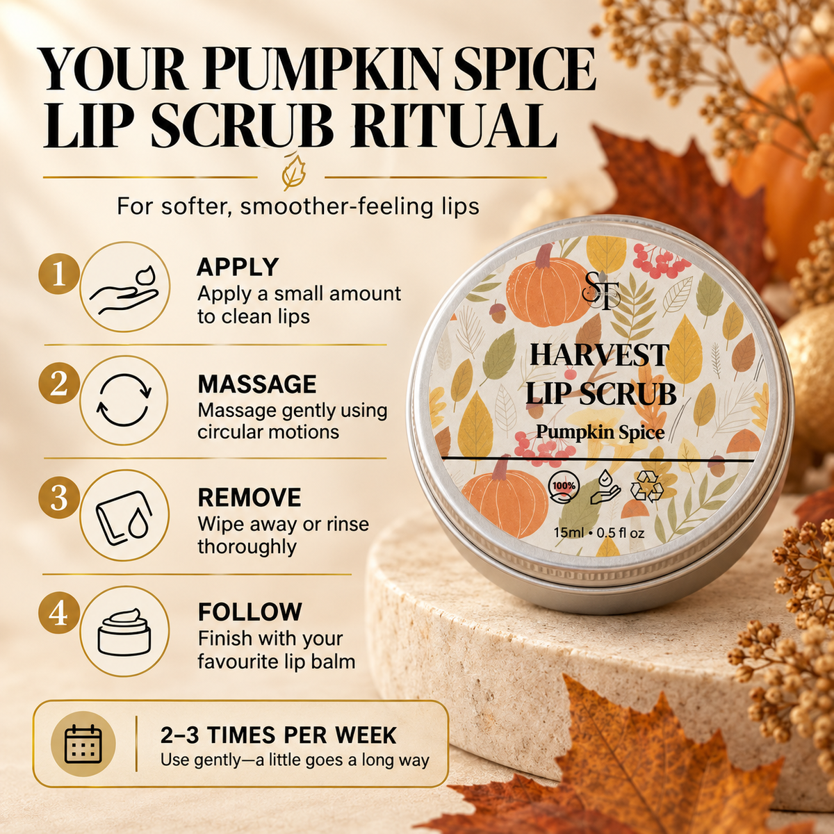 Pumpkin Spice Lip Scrub | Natural Lip Exfoliator 30ml
