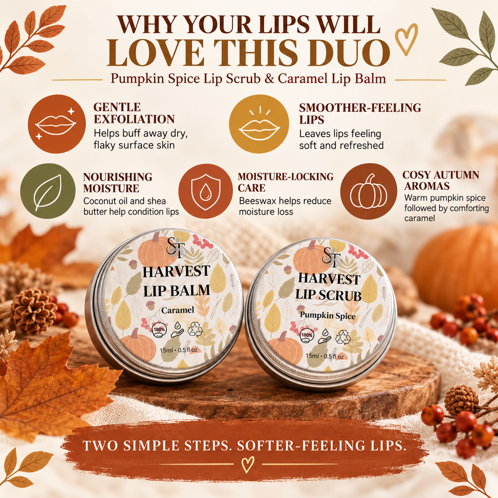 Pumpkin Spice Lip Scrub & Caramel Lip Balm Care Duo | Natural Lip Care