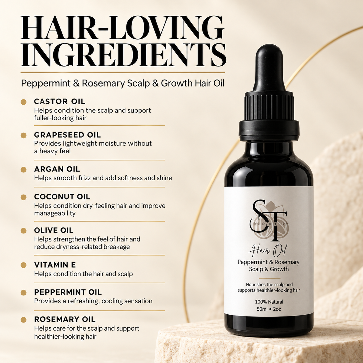 Peppermint & Rosemary Hair Oil | Scalp & Hair Care 50ml
