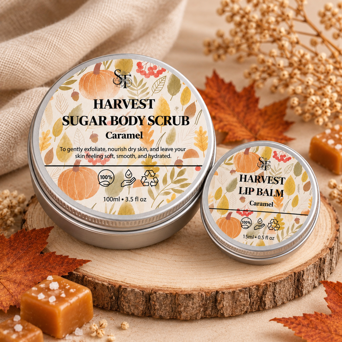 Caramel Sugar Body Scrub & Caramel Lip Balm Duo | Autumn Self-Care Set