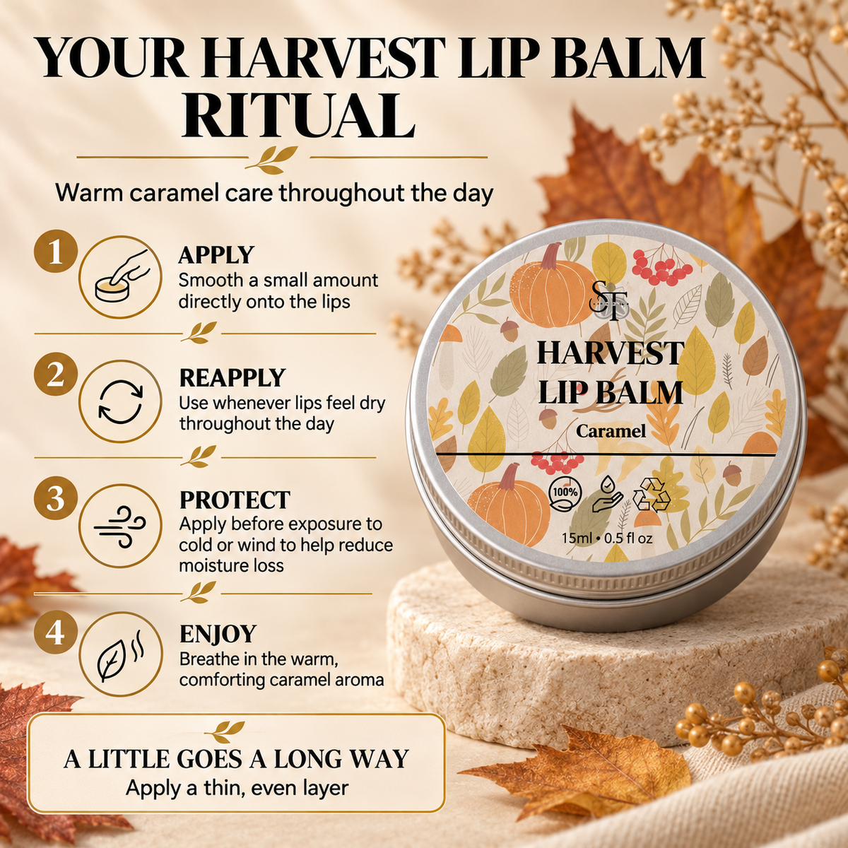 Caramel Lip Balm | Natural Shea Butter Moisturising Lip Care 15ml